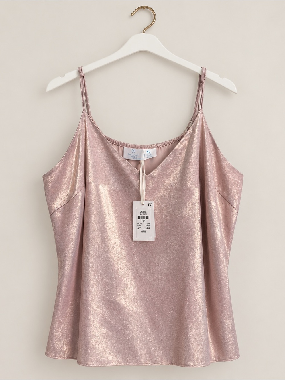 Primark Cares XL Metallic Blush Pink Shimmer Cami Top NWT Size 14/16